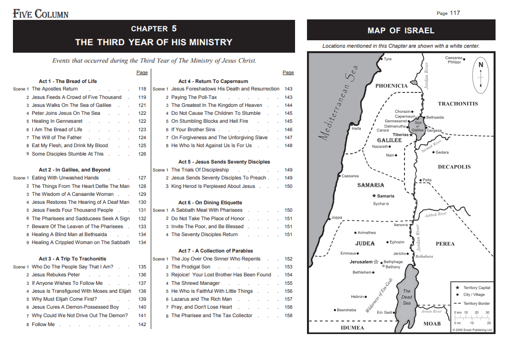 Chapter 5 Table of Contents with Map, from "FIVE COLUMN: The Synoptic Gospel" - Verse-By-Verse Edition