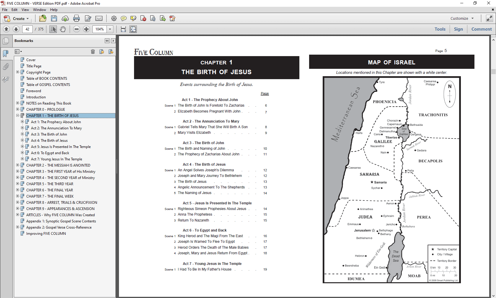 FIVE COLUMN: Verse-By-Verse PDF Edition - Chapter 1 Table of Contents with Map.