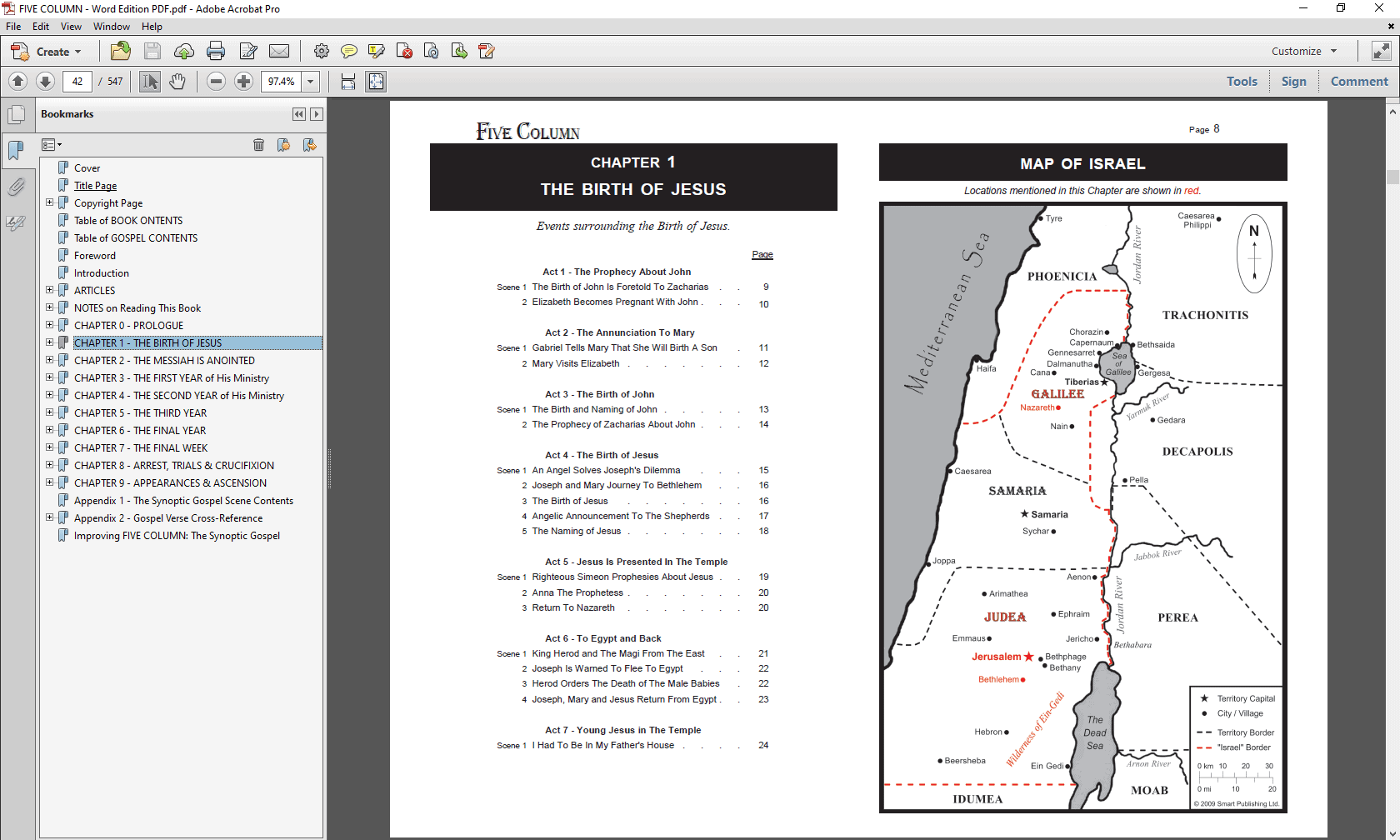 FIVE COLUMN: Word-For-Word Edition PDF - Chapter 1 Table of Contents with Map.