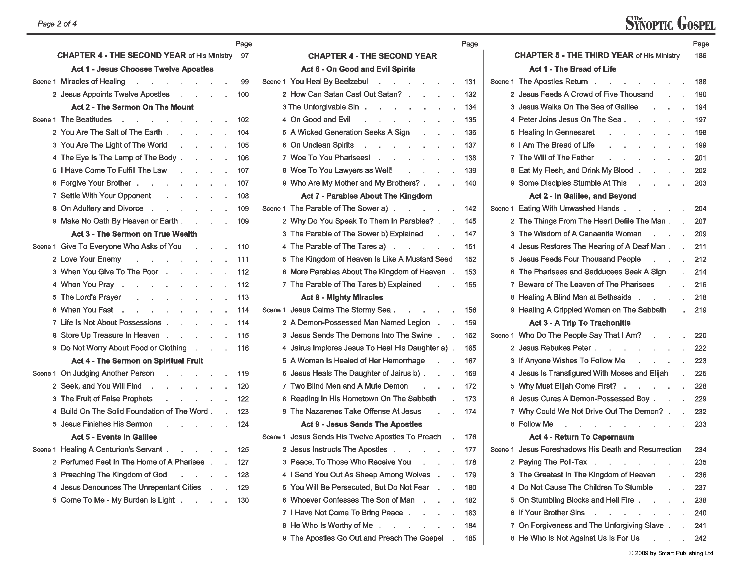 Click to enlarge. Table of GOSPEL Contents from "FIVE COLUMN: The Synoptic Gospel" Page 2/4.